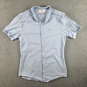 Father Sons Button Up Shirt Mens XL (M) Blue Short Sleeve Stretch Slim Fit